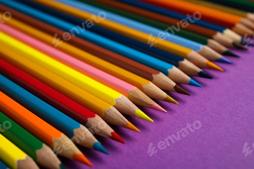 Preview: Composition with color pencils on purple background