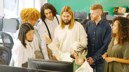 Preview: Modern man scolding colleagues in a coworking space
