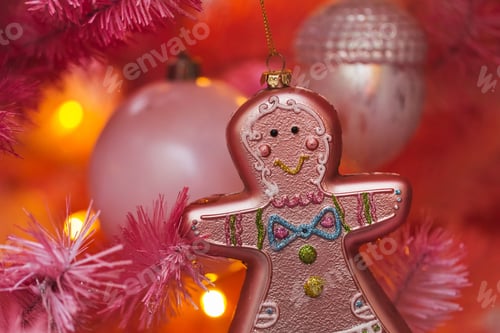 Preview: Unusual artificial Christmas tree decoration on pink fir branches, cute glass handmade toys