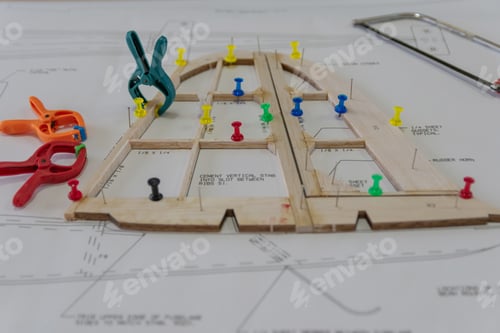 Preview: Selective focus shot of plane model aircraft in construction