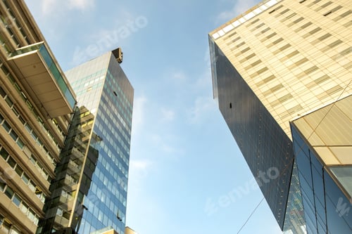 Preview: Perspective view of modern high-rise glass skyscraper building