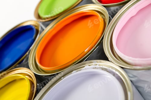 Preview: Paint Cans On Different Colors - Isolated Over White