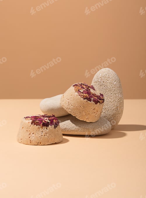Preview: Solid natural shampoo bars, zero waste concept on beige background