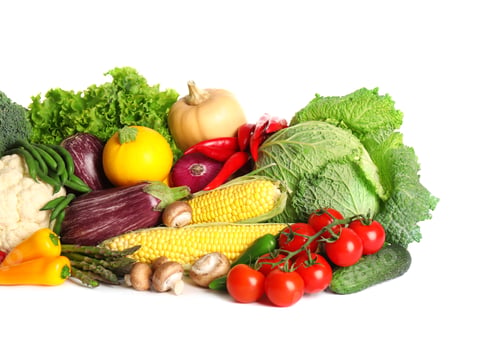 Preview: Pile of different fresh vegetables on white background