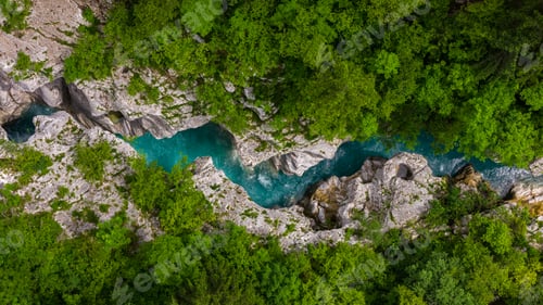 Preview: Aerial drone view of Soca river in Slovenia at summer.