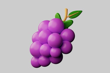 Grape cluster with leaves and stem