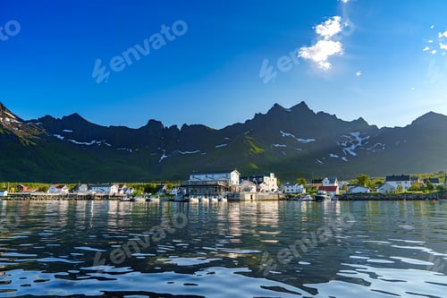Preview: Fishing base in village Mefjordvaer, island Senja, Norway, Mefjord Brygge. Fishing village in summer