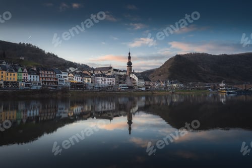 Preview: Cochem Skyline at sunset with St Martins Church - Cochem, Rhineland-Palatinate, Germany