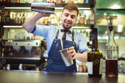 Preview: The happy barman working on the bar