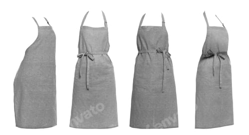 Preview: Collage with grey apron isolated on white, different sides