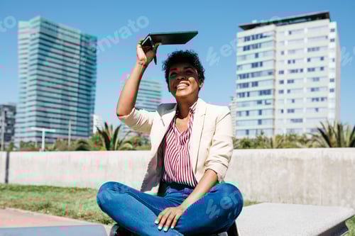 Preview: Woman holding a notebook, shadow