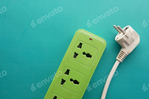 Preview: Electrical switch and plug on color background,