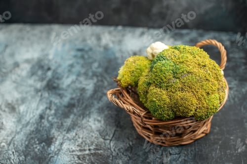Preview: front view fresh cauliflower inside basket on light-grey background food color salad meal cabbage