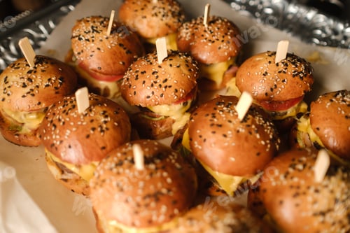 Preview: Delicious Miniature Burgers Appetizers with Sesame Seed Buns