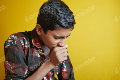 Preview: Sick boy got flu allergy sneezing and blowing nose