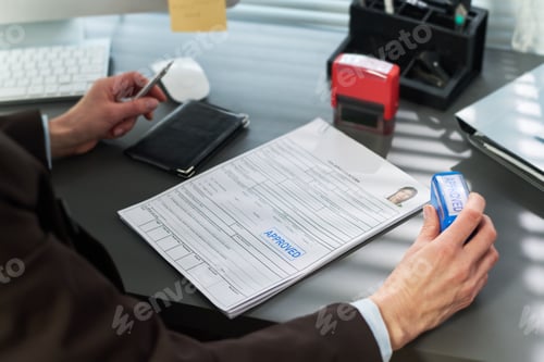 Preview: Unknown Woman Approving Visa Application Documents at Desk