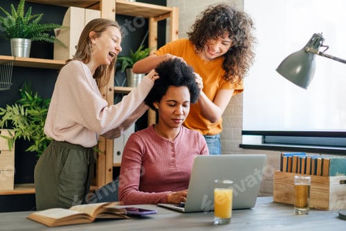 Preview: Busy working black mother doesn't have time for her children. Working from home concept.