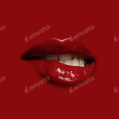 Preview: Woman's lips against background matching color of her lipstick