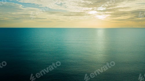 Preview: Aerial drone shot of peaceful blue seascape at Pantai Jambu Bongkok, Marang, Terengganu, Malaysia