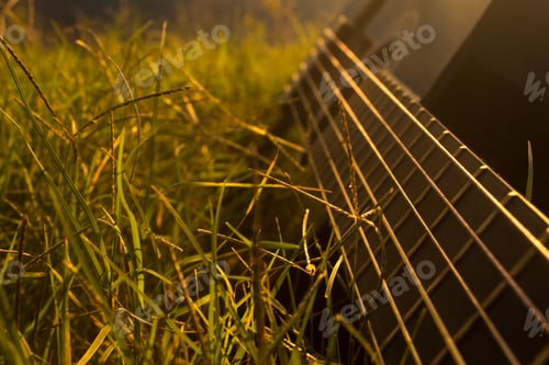 Preview: High angle shot of a guitar on the grass - perfect for background