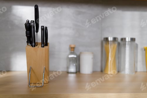 Preview: Knife block and utensil on the kitchen countertop