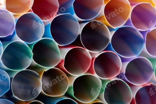 Preview: Striped, Colored Tubes For Cocktails. Colorful Background.