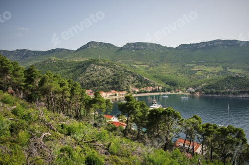 Preview: Panorama of Trstenik, Croatia on Peljesac peninsula from the top of a hill