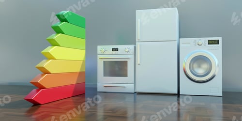 Preview: Home appliance energy efficient. Household equipment and energy class chart