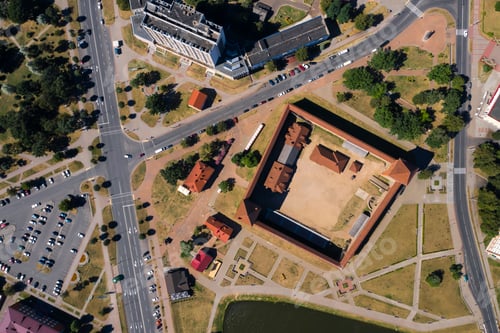 Preview: Bird's-eye view of the medieval Lida castle in Lida. Belarus. Castles of Europe