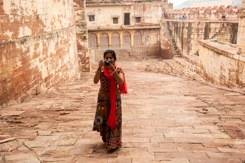 Preview: Indian woman traveler explore in heart of Jodhpur as know as Blue City, Jodhpur, Rajasthan , India.
