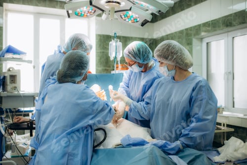 Preview: surgeons perfoming surgery operation of abdominal cesarean section during child delivery birth