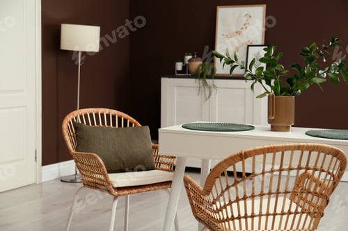Preview: Beautiful dining room interior with new stylish furniture