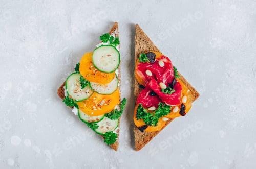 Preview: Vegetarian vs. Meat Eating. Two diet types sandwiches