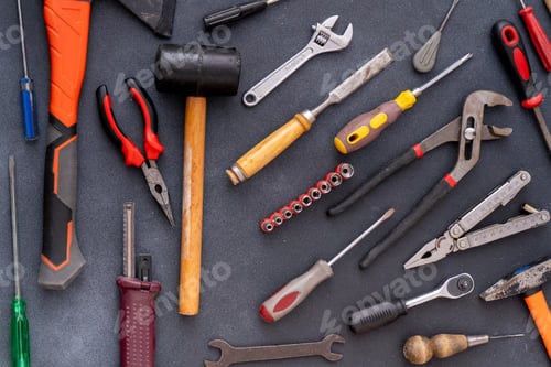Preview: Set different Hand Tools Background. Professional DIY Equipment