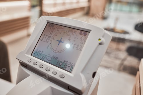 Preview: Optometry, healthcare and screen for an eye test in a clinic for eye care, health or wellness. Opht