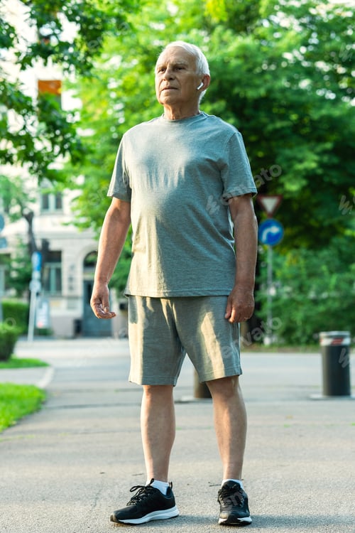 Preview: Elderly man during his jogging workout in a city park