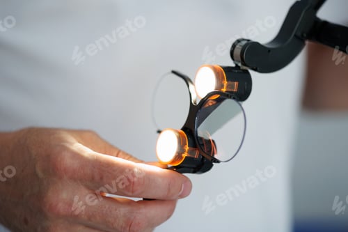 Preview: Close up view of dentist hands with glasses with surgical binocular loupes