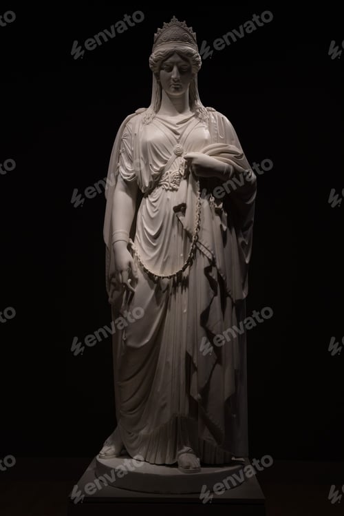 Preview: Vertical of marble sculpture in the museum Huntington Library in the dark in Los Angeles, California