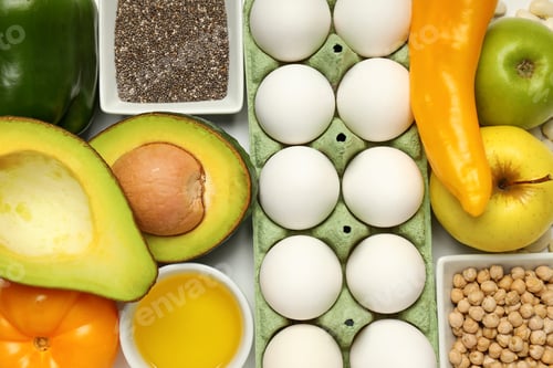 Preview: Concept of grocery, composition with different food