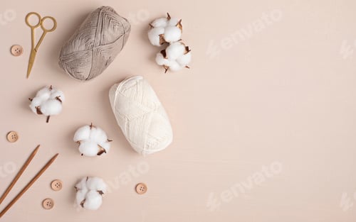 Preview: Craft knitting hobby background with yarn in natural colors