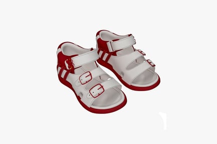 Preview: White sandals with red accents and multi-buckle straps