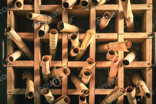 Preview: Scribe library full of ancient scrolls as mystical background
