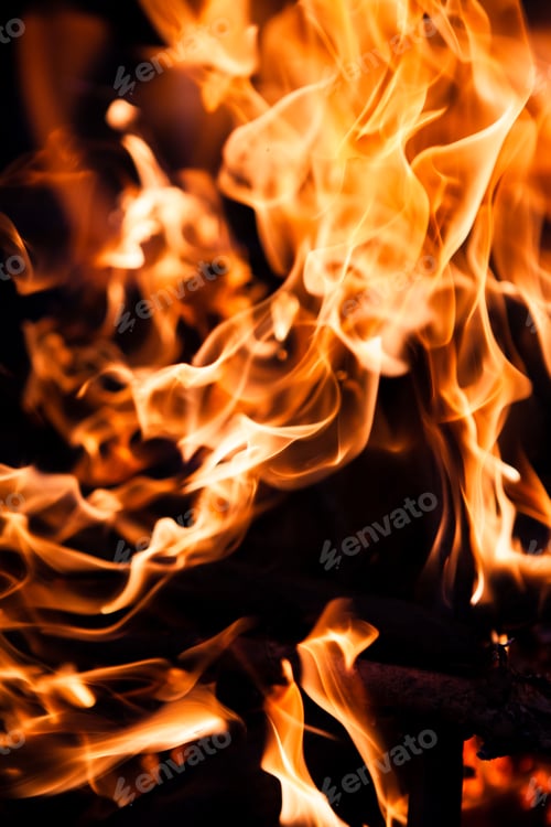 Preview: fire burning on a black background. Red fiery flame