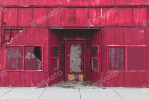 Preview: Boarded up building with broken windows on a main street
