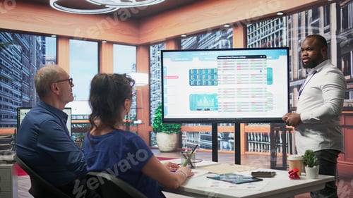 Financial Presentation in Bright Modern Office Environment