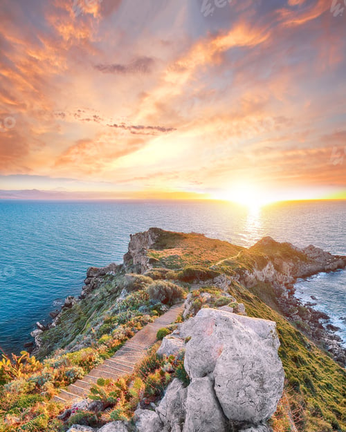 Preview: Unbelivable spring view on the the cape Milazzo panorama of nature reserve.