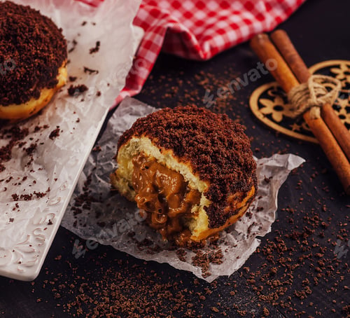 Preview: Chocolate doughnut with gooey filling inside