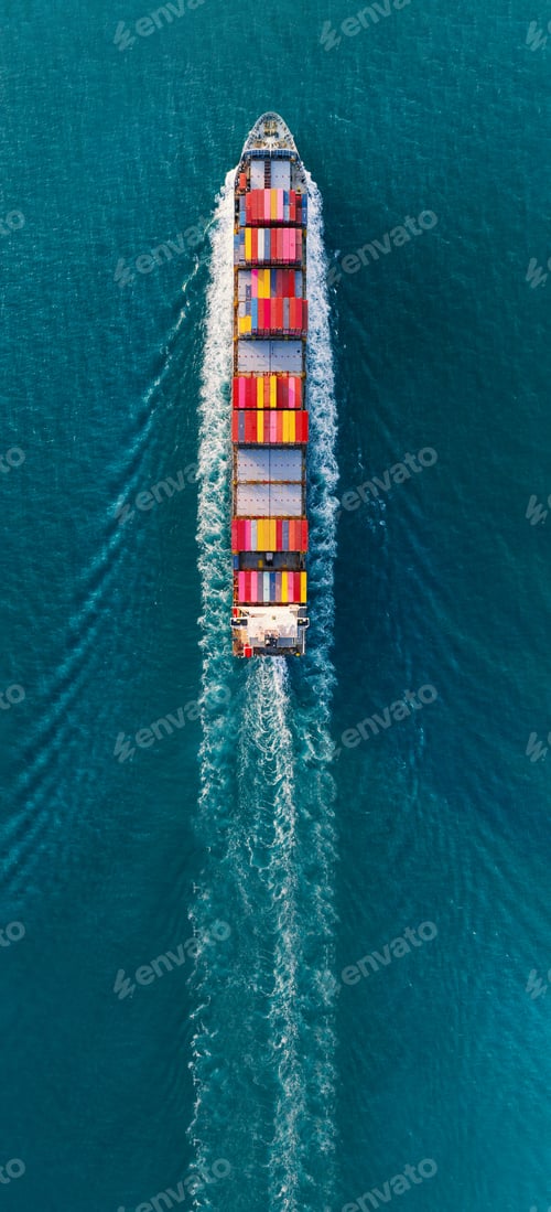 Preview: banner,Top view of cargo container ship carrying container and running for export goods