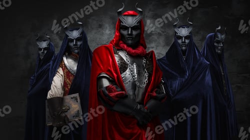 Preview: Mystic brotherhood of five cultists against dark background