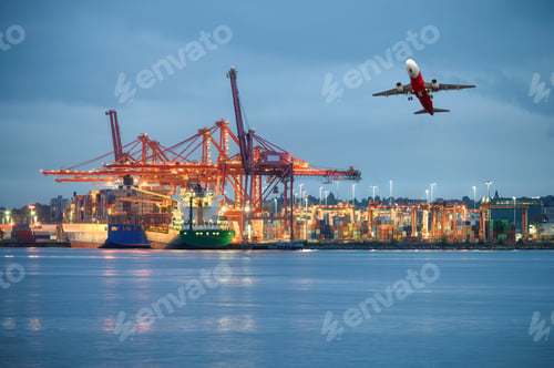 Preview: International cargo ship with logistics and containers cargo illumination